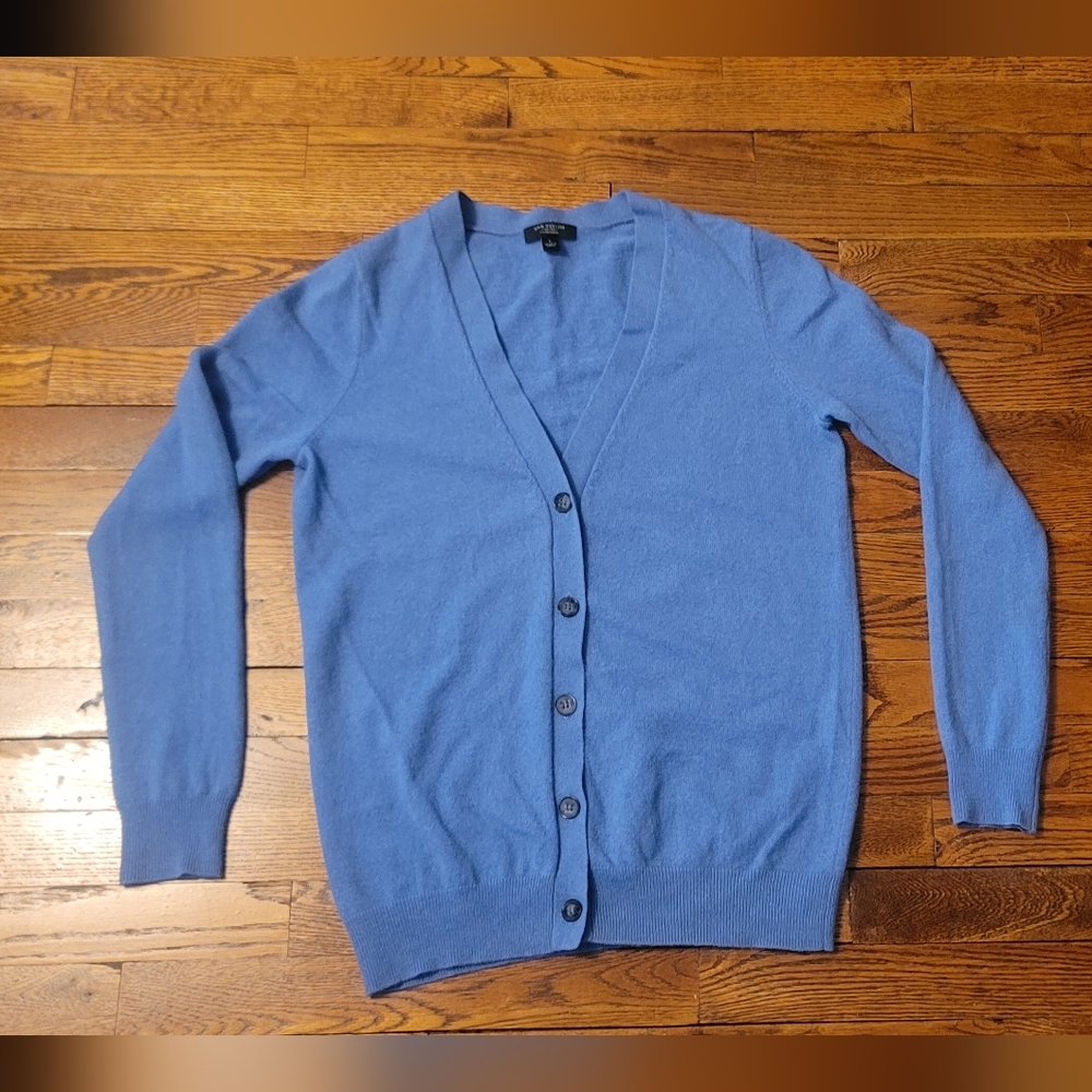 Ann Taylor 100% cashmere  button cardigan sweater. Blue, size L